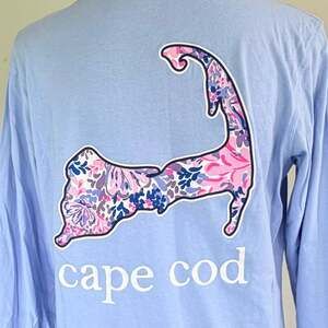 Cuffy's Cape Cod Long Sleeve T-Shirt, Light Blue, 100% Cotton Size Large